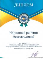 Сертификат клиники Стоматология доктора Томилиной